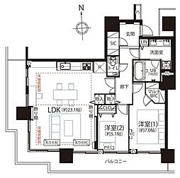 ベイクレストタワー 2LDKの間取図画像