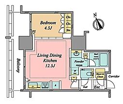 ブランズタワー芝浦 1LDKの間取図画像