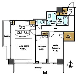 クレストタワー品川シーサイド 2LDKの間取図画像
