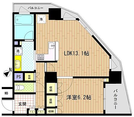 14階部分の角部屋で日当り・通風・眺望良好。ゆったり過ごせるゆとりのある収納豊富な1LDK。
