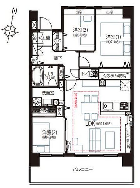 8階高層のリノベーション済み3LDK。床暖房リビングは窓が広く、土手を見渡せる絶景が望めます。