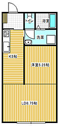コーポサンライズ弐番館 1LDKの間取図画像