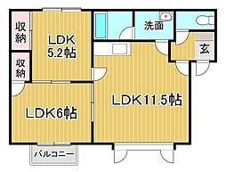 コーポマイロード2 2LDKの間取図画像