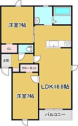 仮称)西16南6アパート 2LDKの間取図画像