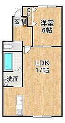 シャンテ柏林台1 1LDKの間取図画像