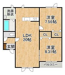 バップバーレンW17K 2LDKの間取図画像