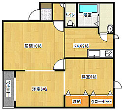 つちやパレスH 2LDKの間取図画像