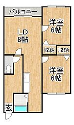 ハイツヒーロー174 2LDKの間取図画像