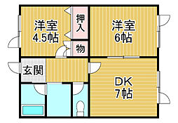 コーポ・ダウンタウン 2DKの間取図画像