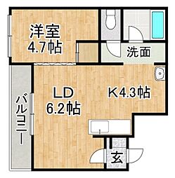 ウェルデ壱番館 1LDKの間取図画像