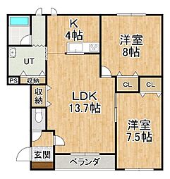 ムトウハイツ1 2LDKの間取図画像