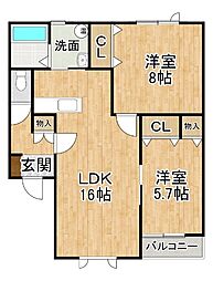 イーストガーデン2 2LDKの間取図画像