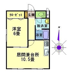 リバティカツヒラ 1DKの間取図画像