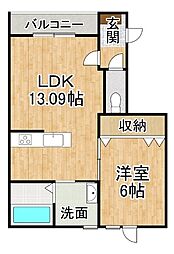 仮)新町マンション 1LDKの間取図画像
