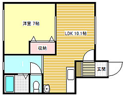 コーポイシグロ2 1LDKの間取図画像