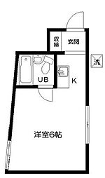 JR山手線 新大久保駅 徒歩6分の賃貸マンション 2階ワンルームの間取り