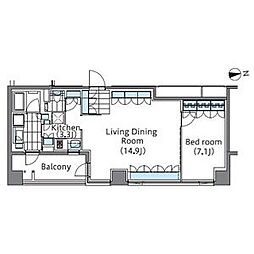 都営大江戸線 東新宿駅 徒歩3分の賃貸マンション 3階1LDKの間取り