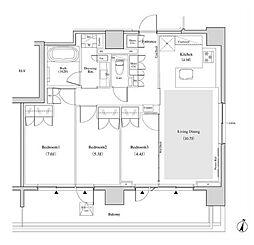小田急小田原線 南新宿駅 徒歩6分の賃貸マンション 7階3LDKの間取り
