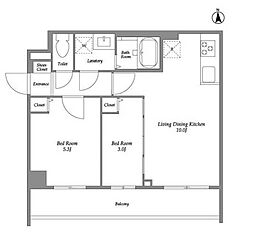 西武新宿線 西武新宿駅 徒歩3分の賃貸マンション 4階2LDKの間取り