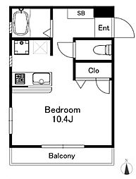 JR山手線 恵比寿駅 徒歩5分の賃貸マンション 2階ワンルームの間取り