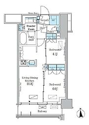 JR総武線 大久保駅 徒歩6分の賃貸マンション 6階2LDKの間取り
