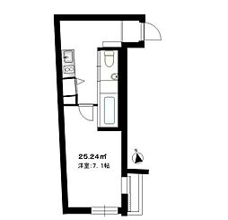 東京メトロ日比谷線 恵比寿駅 徒歩4分の賃貸マンション 2階1Kの間取り