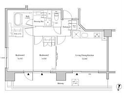 ザ・パークハビオ代々木 2LDKの間取図画像