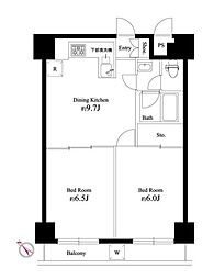 ライオンズマンション目黒青葉台タウンハウス 2DKの間取図画像