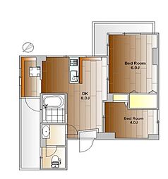 プラムアーク中目黒 2DKの間取図画像