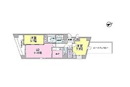 ザ・パームス代々木上原コスモテラス 2LDKの間取図画像