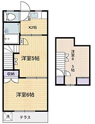 ハイツ中村園B 202 2階2Kの間取り