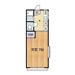 リリーフハイツ 2階1Kの間取り