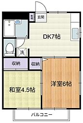 フラワーハイツB 2DKの間取図画像