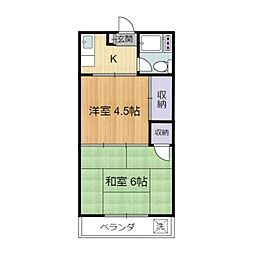 岡本ハイツ 2Kの間取図画像