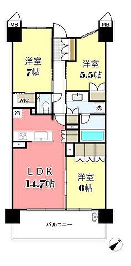 3LDK/専有面積:74.17m215階建の4階になります。
