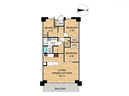 トレンディ三原 3LDKの間取図画像