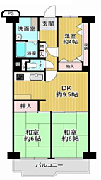 ネオハイツ港大橋 3DKの間取図画像