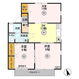 セジュールよろこびA 3DKの間取図画像