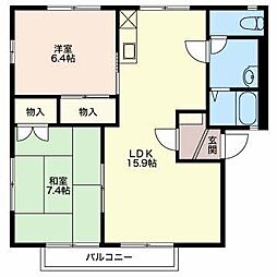 ルミエール富竹　Ｓ棟 2階2LDKの間取り