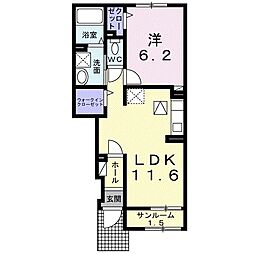 コンフォルト城山 1階1LDKの間取り