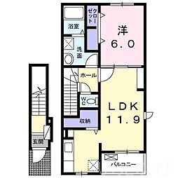 アムールE棟 1LDKの間取図画像