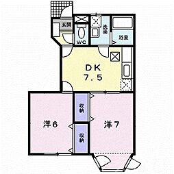 プレステージ花蘂C 2DKの間取図画像