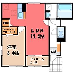 プリムラ A 1階1LDKの間取り