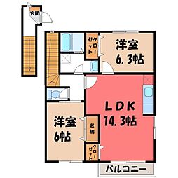 ロイヤルパーク　Ｂ 2階2LDKの間取り