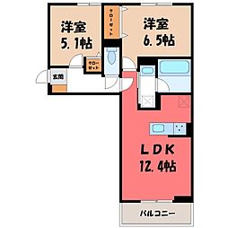 前橋市天川原町1丁目アパート 2LDKの間取図画像