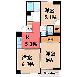 ペアパレス 3Kの間取図画像