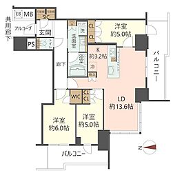 シエリアタワー大阪堀江 3LDKの間取図画像
