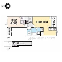 宝塚市売布東の町アパート 1LDKの間取図画像