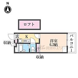 レオパレス武庫川東 2階1Kの間取り