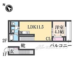 リベルテ逆瀬川 1LDKの間取図画像